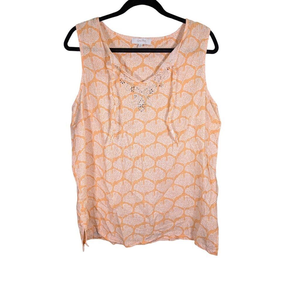 Coral Bay Sleeveless Orange/peach Color with Beaded V-Neck Linen Top Women's XL